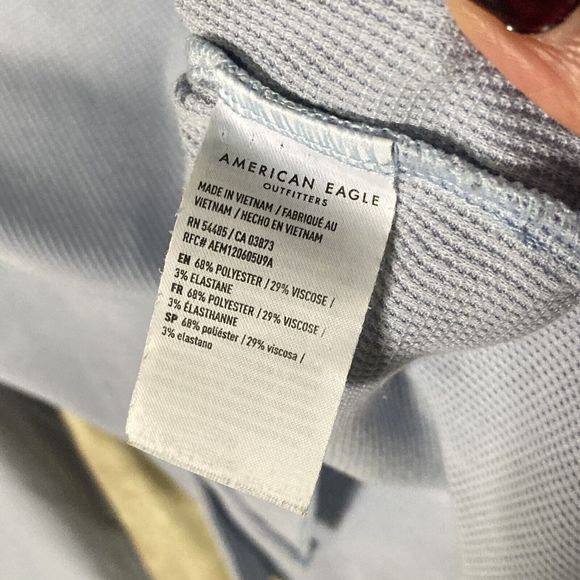 American Eagle Blue Thermal Shirt Womens Small Waffle Knit Stretch Hi Lo Winter - Picture 4 of 8